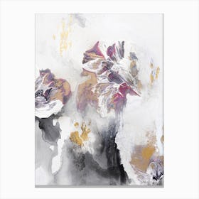 White Gold Grey Abstract Flower Painting Canvas Print