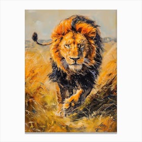 African Lion Hunting Acrylic Painting 4 Canvas Print