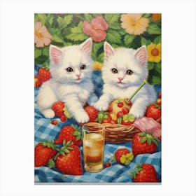 White Cats Picnic Illustration Kitsch 4 Canvas Print