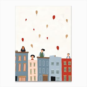 San Francisco Air Balloons, California Scene, Tiny People And Illustration 6 Canvas Print