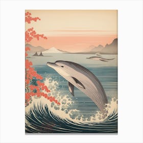Dolphin Animal Drawing In The Style Of Ukiyo E 2 Canvas Print