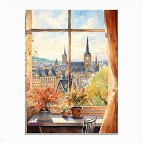 Window View Of Luxembourg City Luxembourg In Autumn Fall, Watercolour 4 Canvas Print