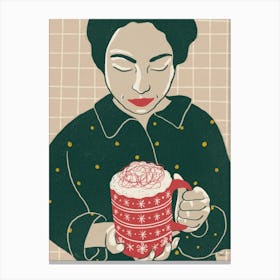 Girl With Hot Coffee Canvas Print
