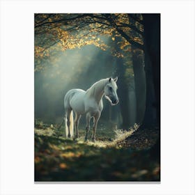 White Horse In The Forest. Generated AI. Art Print Canvas Print