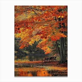 Autumn Leaves By The Lake Canvas Print