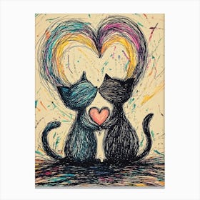 Two Cats Hugging A Heart Leinwandbild