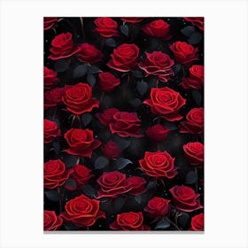 Red Roses On Black Background 1 Canvas Print