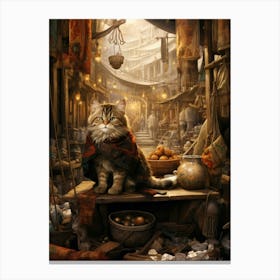 A Cat In Regal Clothes At A Medieval Market Canvas Print
