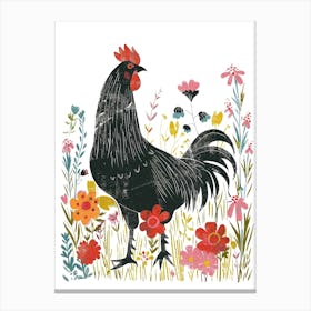 Rooster In Flowers Canvas Print