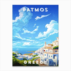 Greece, Patmos — Retro travel minimalist poster, retro travel art, retro travel wall art, vector art Canvas Print