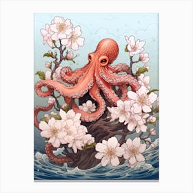 Common Octopus Japanese Style Illustration 3 Canvas Print