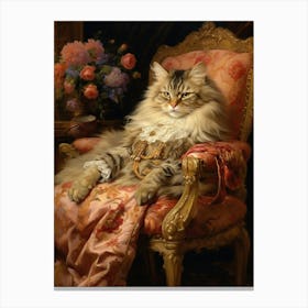 Sleepy Cat On A Throne Rococo Style 1 Canvas Print