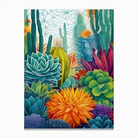 Tropical Botanic Cactus And Succulent, Plants And Flowers Canvas Print
