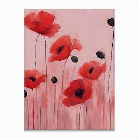 Pink and Red Poppies Watercolor Painting Canvas Print