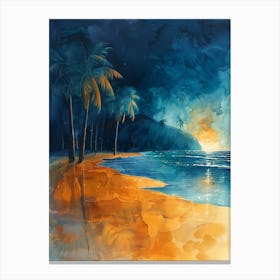 Watercolor Of Sunset On The Beach Canvas Print