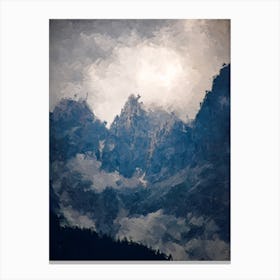 Majestic Mountains Between Clouds And Gray Sky Oil Painting Landscape Canvas Print