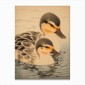 Japanese Woodblock Style Duckling Family 1 Canvas Print