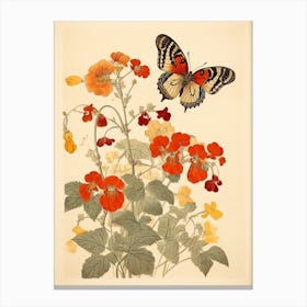 Butterfly Floral Japanese Style Painting 1 Canvas Print