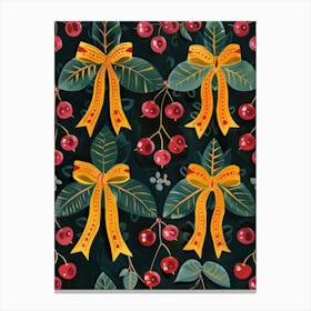 Cherries And Yellow Bows 4 Pattern Canvas Print