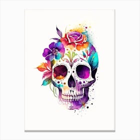 Skull With Watercolor Effects 2 Mexican Canvas Print