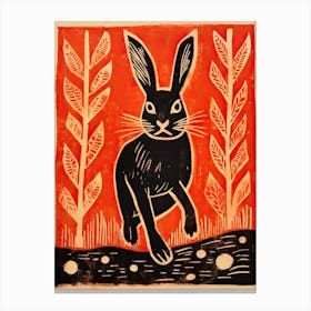 Rabbit, Woodblock Animal  Drawing 4 Canvas Print