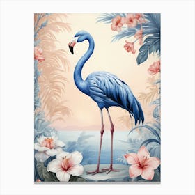 Floral Blue Flamingo Painting (11) Canvas Print