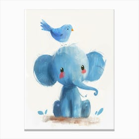 Small Joyful Elephant With A Bird On Its Head 4 Canvas Print