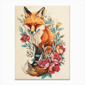Amazing Red Fox With Flowers 13 Canvas Print