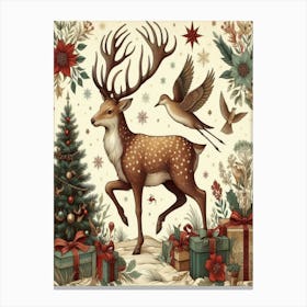 Christmas Deer 4 Style William Morris Canvas Print