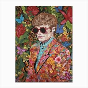 Floral Handpainted Portrait Of Elton John 4 Canvas Print