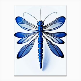 Dragonfly Symbol 1 Blue And White Line Drawing Canvas Print