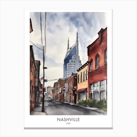 Nashville Watercolour Travel Poster Canvas Print