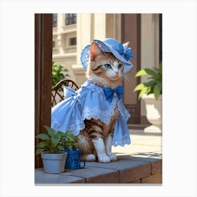 Cat In Blue Dress Canvas Print