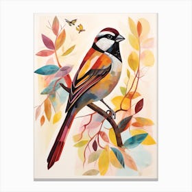 Bird Painting Collage Sparrow 6 Canvas Print