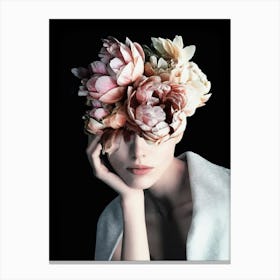 Woman With Flowers On Her Head Canvas Print