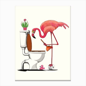 Flamingo Plunging Toilet Canvas Print