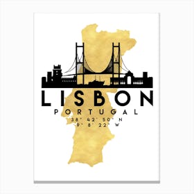 Lisbon Portugal Silhouette City Skyline Map Canvas Print