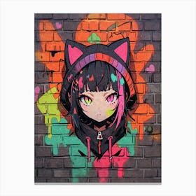 Kawaii Aesthetic Color Splash Nekomimi Anime Cat Girl Urban Graffiti Style Canvas Print
