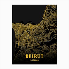 Beirut Gold City Map 1 Canvas Print