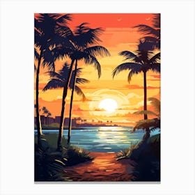Fort Lauderdale Beach Florida With The Sun Set, Vibrant Painting 4 Canvas Print