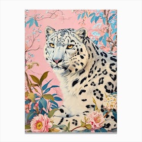 Floral Animal Painting Snow Leopard 4 Canvas Print