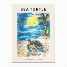 Pencil Scribble Of A Sea Turtle On The Beach Poster 3 Canvas Print