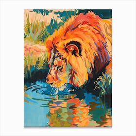 Transvaal Lion Drinking From A Watering Hole Fauvist Painting 4 Canvas Print