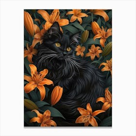 Black Cat With Orange Lilies 1 Canvas Print