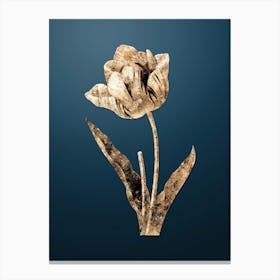 Gold Botanical Tulip on Dusk Blue n.3688 Canvas Print