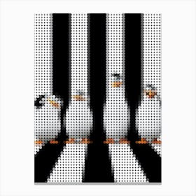 Penguins Of Madagascar In A Pixel Dots Art Style Canvas Print