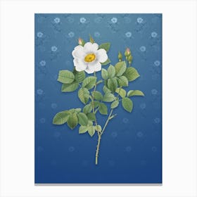 Vintage Twin Flowered White Rose Botanical on Bahama Blue Pattern n.0804 Canvas Print