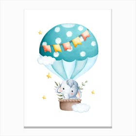 Elephant In A Hot Air Balloon Kids and Nursery Canvas Print