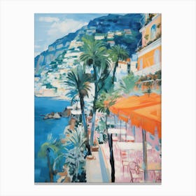 Positano, Amalfi Coast   Italy Beach Club Lido Watercolour 8 Canvas Print