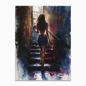 Girl On The Stairs 1 Canvas Print